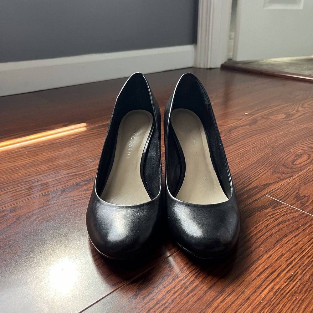 Franco Sarto Helio Black Leather Wedge Heel